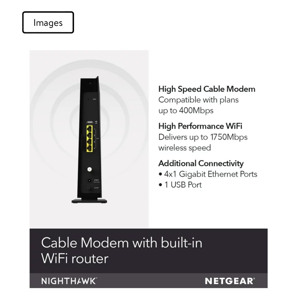 NETGEAR - AC1750 DOCSIS 3.0 Cable
Modem WiFi Router 1.75Gbps - Picture 5 of 8